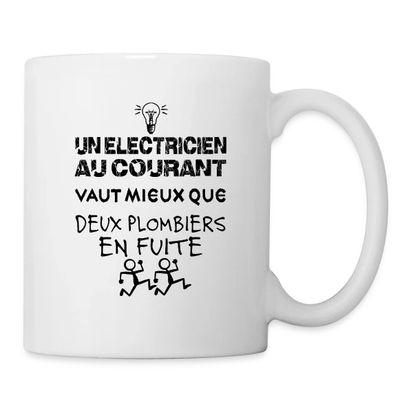 Électricien au Courant | T-Shirt Humour Pro du Câble sur Mug blanc