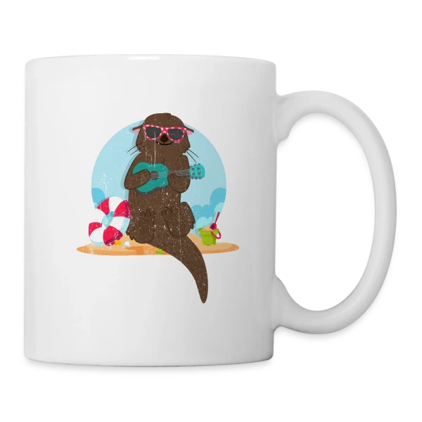 Loutre Musicienne Plage sur Mug blanc