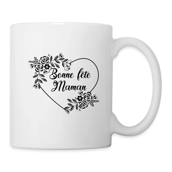 Bonne Fête Maman : Cœur Fleuri Éternel sur Mug blanc