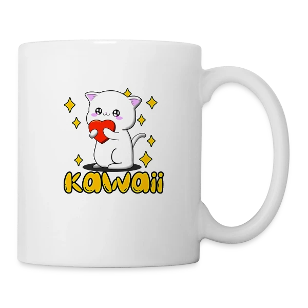 Chat Kawaii Cœur Scintillant sur Mug blanc