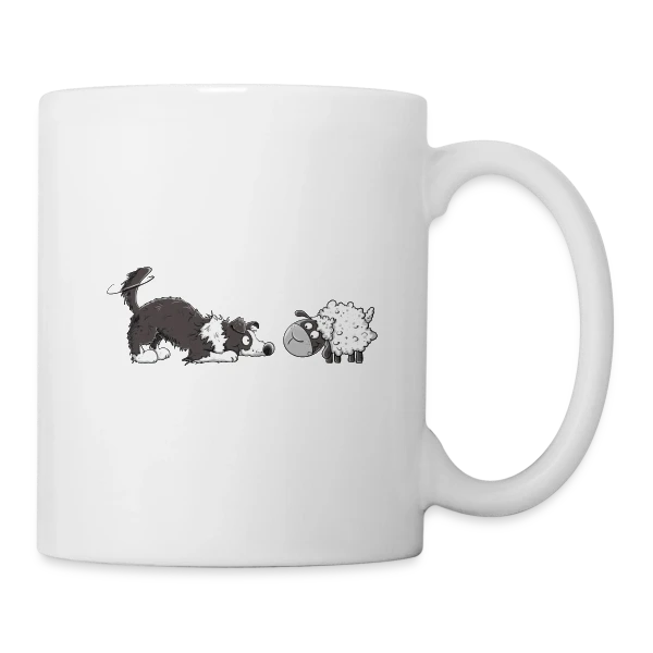 Border Collie et son Mouton Rigolo - Humour Chien sur Mug blanc