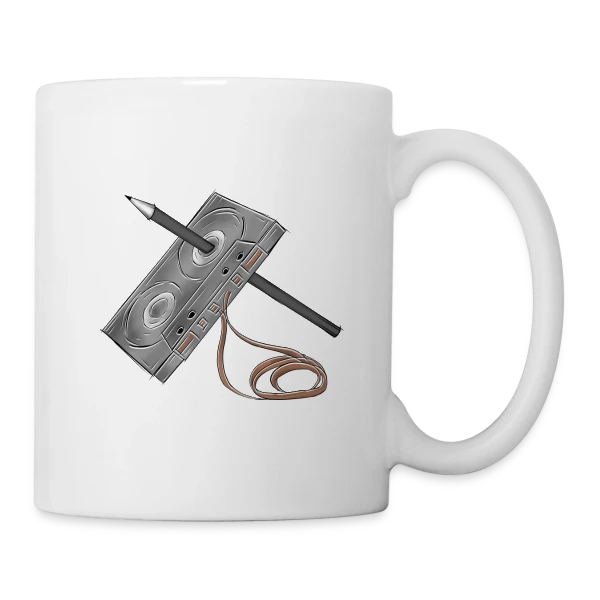 Cassette et Crayon Esquisse sur Mug blanc