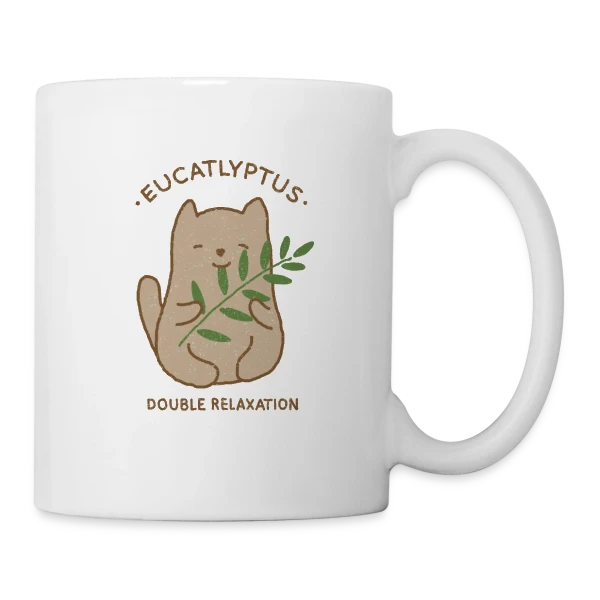 Eucalypchat : Douceur Féline et Eucalyptus sur Mug blanc