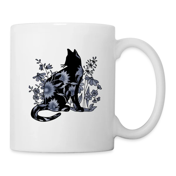 Chat Fleuri Élégant sur Mug blanc