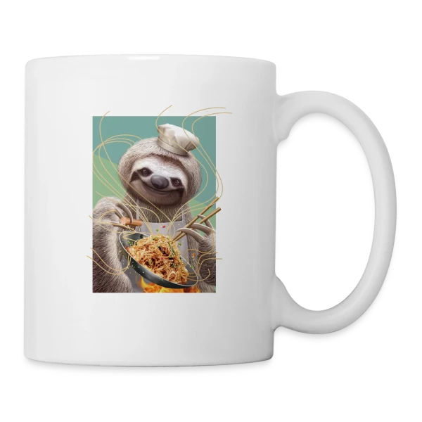 Le Paresseux Chef des Nouilles Sautées sur Mug blanc