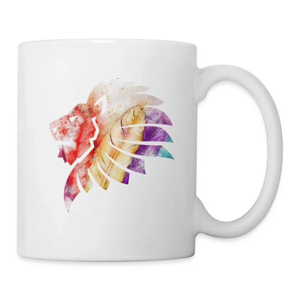 Lion Plumes Aquarelle sur Mug blanc