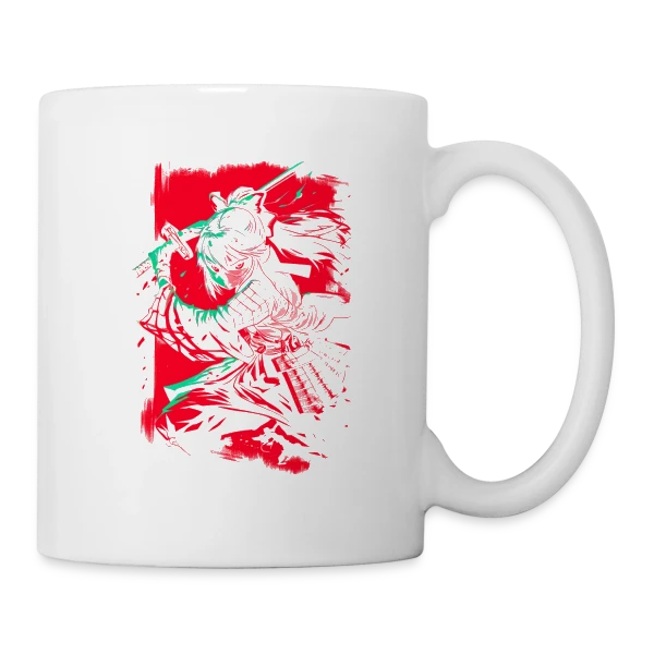 Fille Samurai Anime au Katana sur Mug blanc