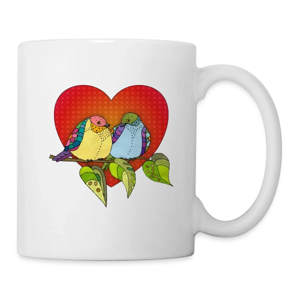 Oiseaux Amoureux Cœur sur Mug blanc