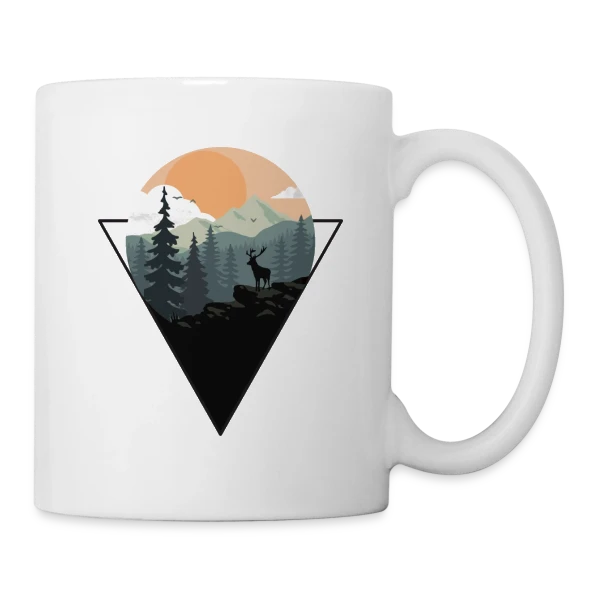 Paysage Montagne Cerf Géométrique sur Mug blanc