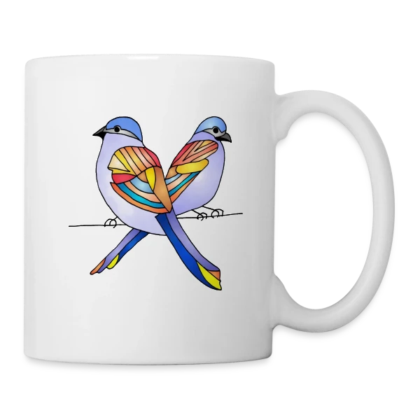 Duo Oiseaux Colorés sur Mug blanc