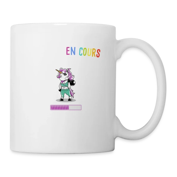 Muscles en Cours : Licorne Fitness Humour - Cadeau Sportif sur Mug blanc
