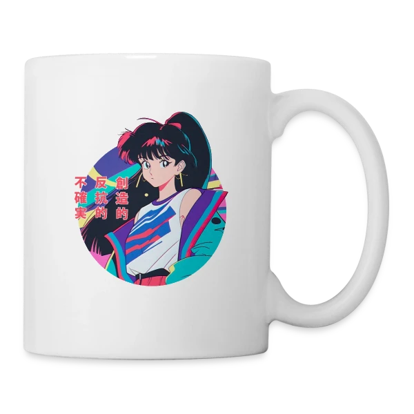 Fille Anime Rétro 80s/90s Windbreaker sur Mug blanc