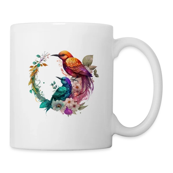 Oiseaux du Paradis Fleuris sur Mug blanc