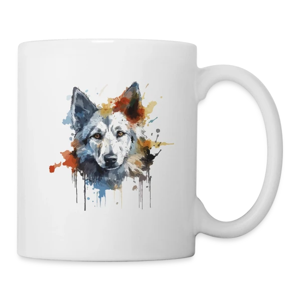 Loup Aquarelle Stylisé sur Mug blanc