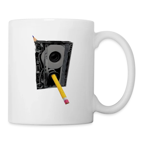 Cassette Détaillée Crayon Jaune sur Mug blanc