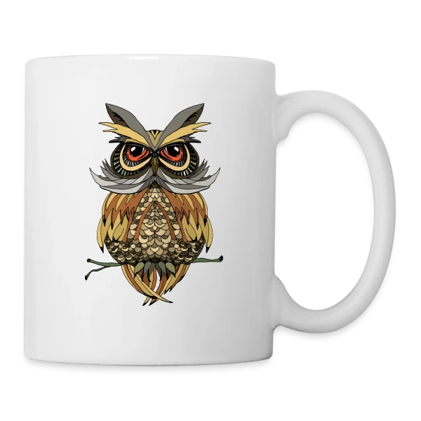 Hibou Majestueux Stylisé sur Mug blanc