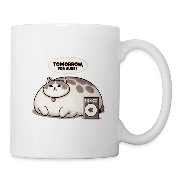 Le Chat Paresseux du Fitness : Demain, c'est sûr ! sur Mug blanc