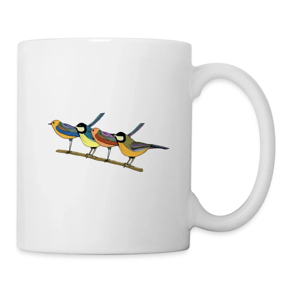 Quatre Oiseaux Colorés sur Mug blanc