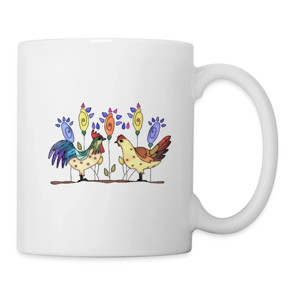 Duo Fermier Coq & Poule sur Mug blanc