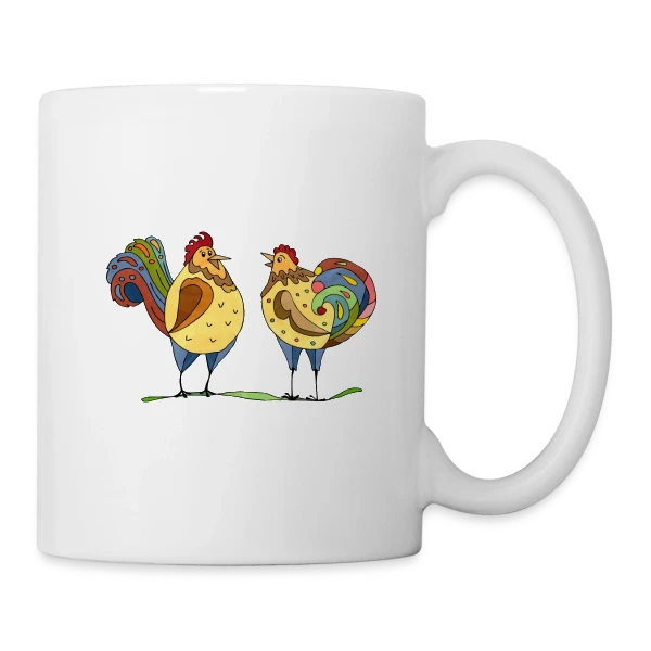 Duo Coq & Poule Champêtre sur Mug blanc