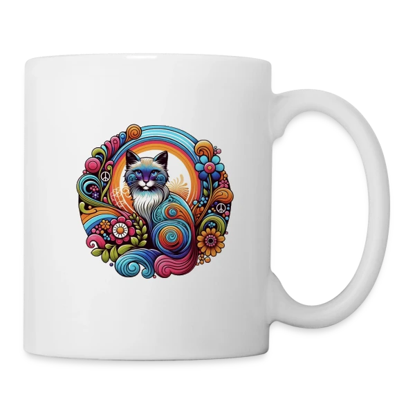 Chat Psychédélique Années 70 sur Mug blanc