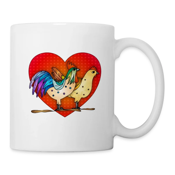 Duo Coq et Poule Champêtre sur Mug blanc