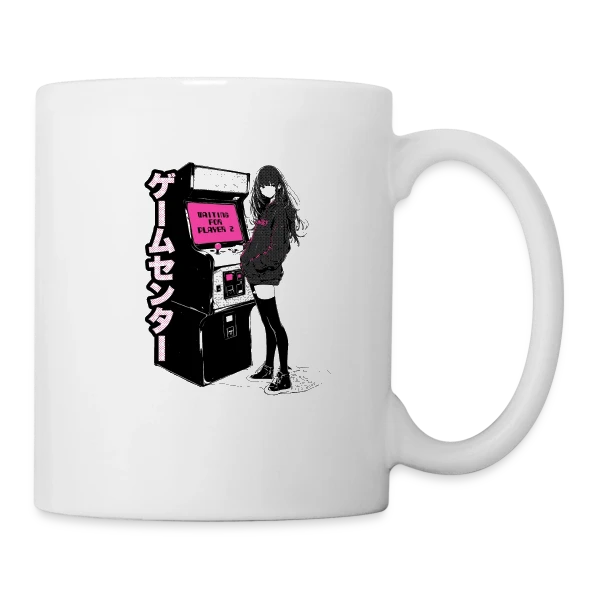 Fille Anime Gaming - En Attente du Joueur 2 sur Mug blanc