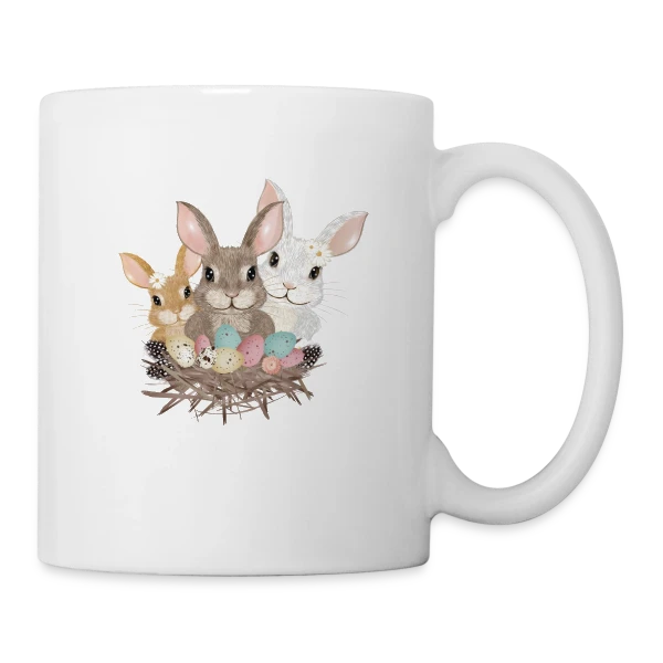 Famille de Lapins de Pâques Pastel Adorables sur Mug blanc
