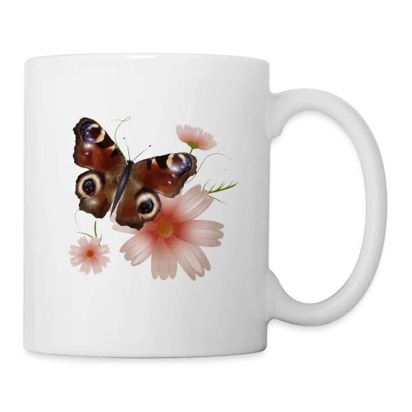 Papillon Paon-du-Jour Éclatant de Roses sur Mug blanc