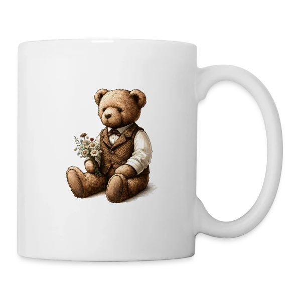 Teddy Vintage Fleuri: Douce Nostalgie sur Mug blanc