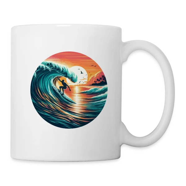 Sunset Surfer | T-Shirt Ambiance Plage & Coucher de Soleil sur Mug blanc