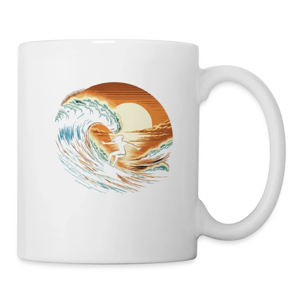 Sunset Surfing Girl - Vague & Coucher de Soleil sur Mug blanc