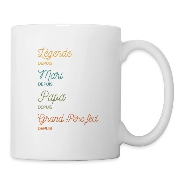Grand Père-fect : Légende Personnalisée (Papa, Mari) sur Mug blanc