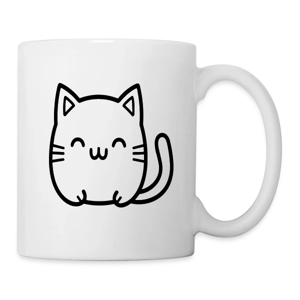 Chat Kawaii Souriant sur Mug blanc