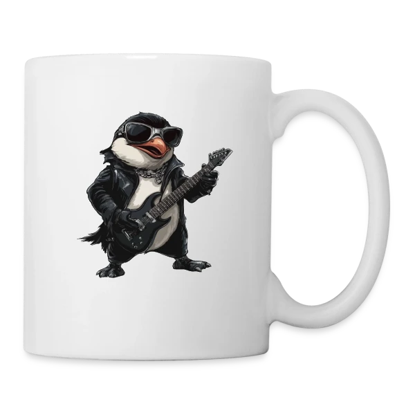 Pinguin Rocker Guitariste Heavy Metal sur Mug blanc