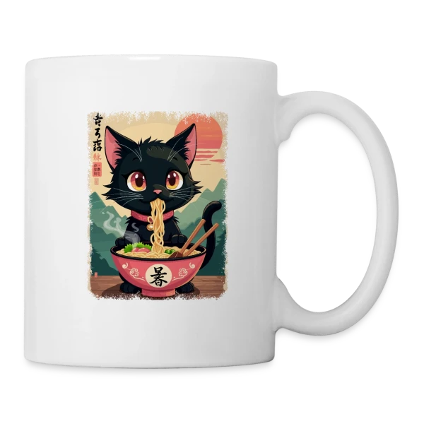 Chat Kawaii Ramen sur Mug blanc