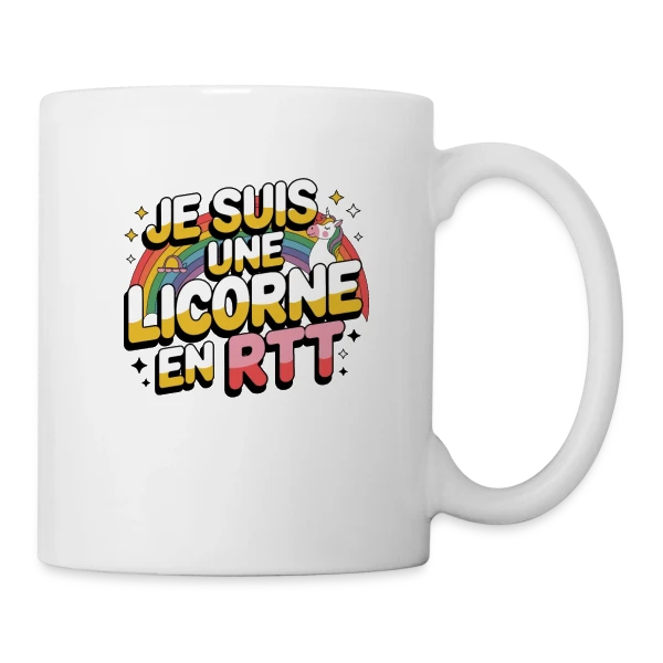 Licorne en RTT Arc-en-ciel sur Mug blanc