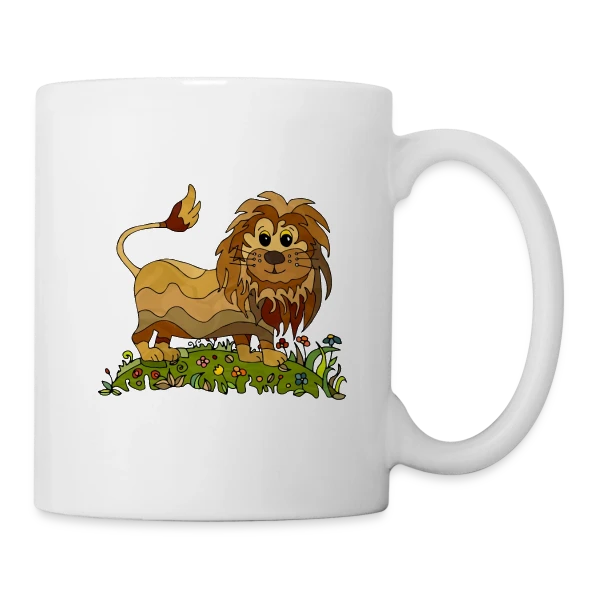 Lion Joyeux Prairie Fleurie sur Mug blanc