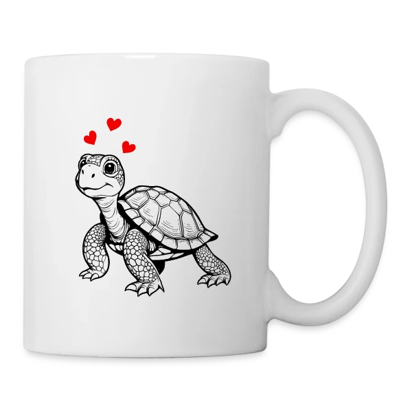 Tortue Mignonne et Cœurs Doux sur Mug blanc
