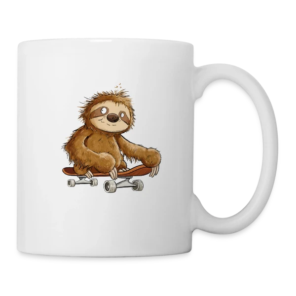 Paresseux Skateboarder Cartoon - Relax et Style sur Mug blanc
