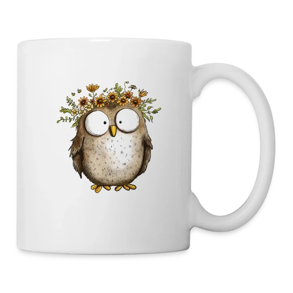 Hibou avec Couronne de Fleurs Sauvages - Style Cottagecore sur Mug blanc