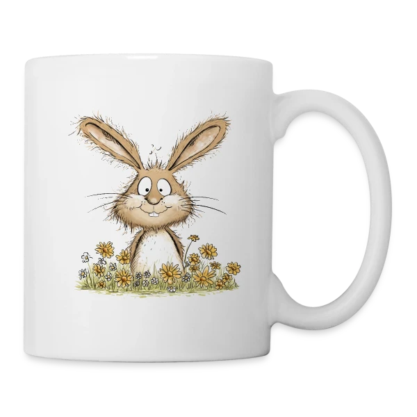 Lapin Rigolo des Fleurs sur Mug blanc