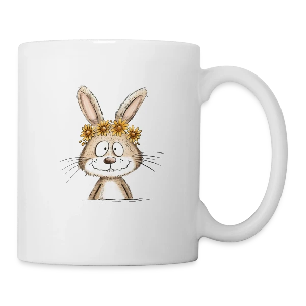 Lapin Rigolo Couronne Fleurs sur Mug blanc