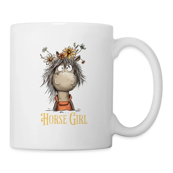 Cheval Rigolo Fleurs Sauvages sur Mug blanc