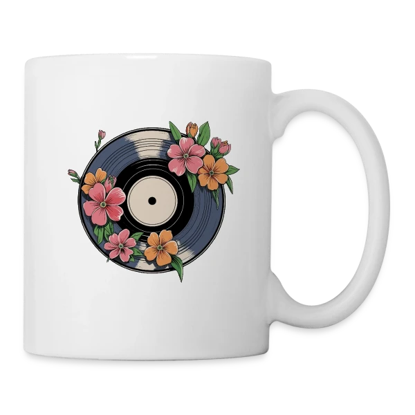 Vinyle Fleuri Rétro Artistique sur Mug blanc