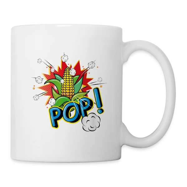 Maïs Pop Art Pétillant & Popcorn Volant sur Mug blanc