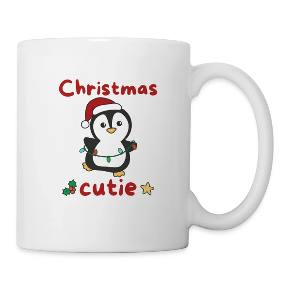 Pingouin Mignon Lumières Noël sur Mug blanc