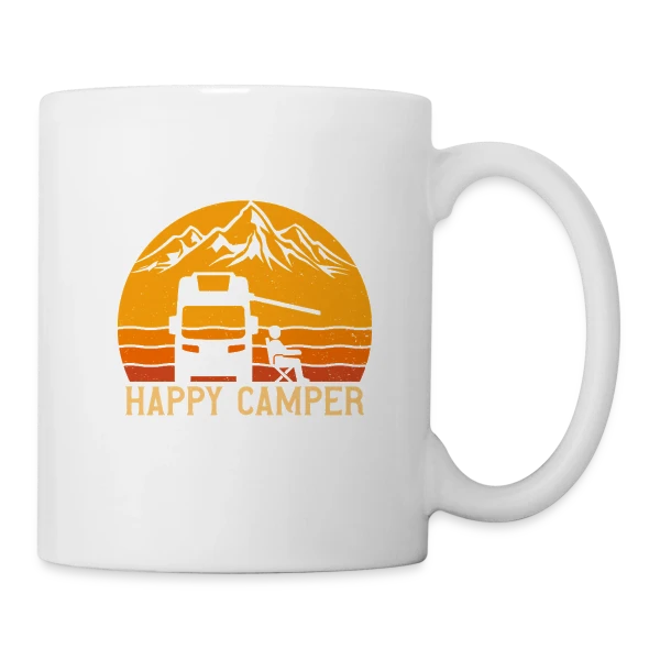 Campeur Heureux Rétro Design sur Mug blanc