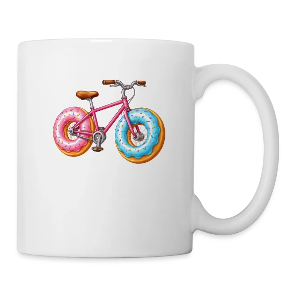 Cycliste Gourmand : Donut & Vélo Humoristique sur Mug blanc