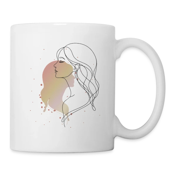 Portrait de Femme en Art Ligne - Élégance Minimaliste sur Mug blanc